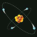 9. ábra A berillium atomjának modellje Ezen részecskékből a berilliumatomban 9 4 = 5 van (9. ábra). u Határozzátok meg a protonok, a neutronok és az elektronok számát a fluor és a nátrium atomjaiban!