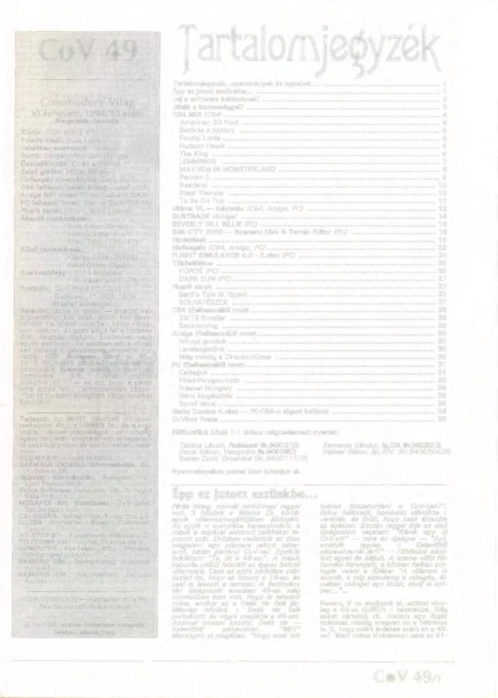 7 VI.évfolyam e 1994/10. irt körn CAKtt 4. COM. WARÉ (01994 e Ára: 139,-Ft  [ EK ap ) ve. j HO ; ULÍNSENSZAT - PDF Free Download