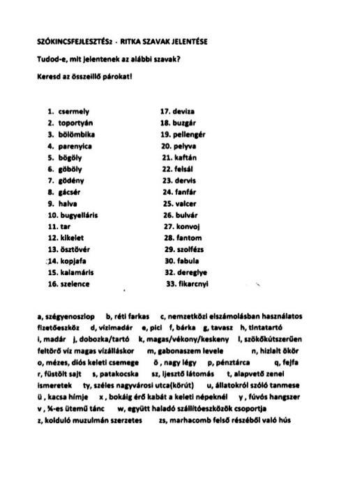 szószedetekhez kapcsolódóan feladatlap és -a Meixner-módszertanból már jól ismert borítékos feladat is kapcsolódik.
