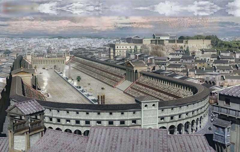 Szórakoztatást szolgáló építmények: Amphitheatrum Flavium/ Colosseum -Elliptikus küzdőtere kiválóan megfelelt a gladiátorok és a vadállatok viadalának rendezésére.