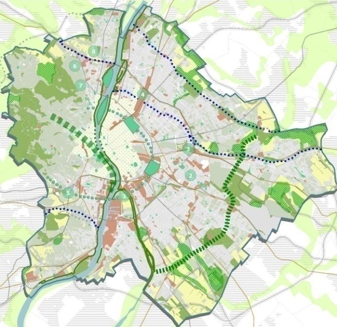 ÓBUDA MÉSZKŐ UTCA KÉSZ MÓDOSÍTÁS 22 Budapest zöldinfrastruktúra fejlesztését bemutató ábra a területtől keletre a Mocsárosdűlő területére egy potenciális parkra tesz javaslatot 1.