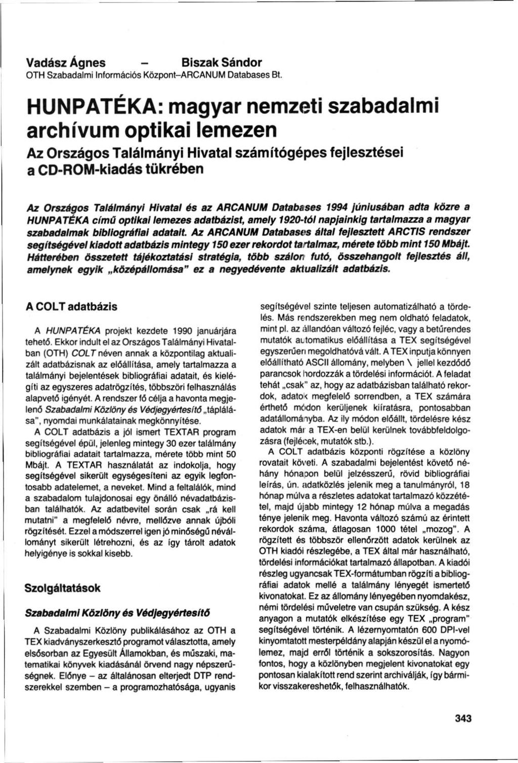 HUNPATÉKA: magyar nemzeti szabadalmi archívum optikai lemezen - PDF  Ingyenes letöltés