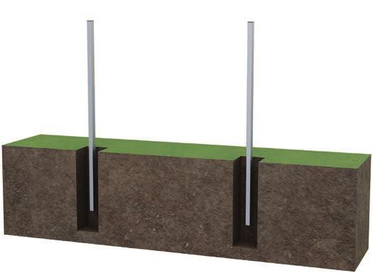 AZ OSZLOPOK ÖSSZESZERELÉSE BETONBA PREMIUM KERÍTÉS - 250 CM HOSSZÚSÁGBAN Először kiássuk az oszlopok 1