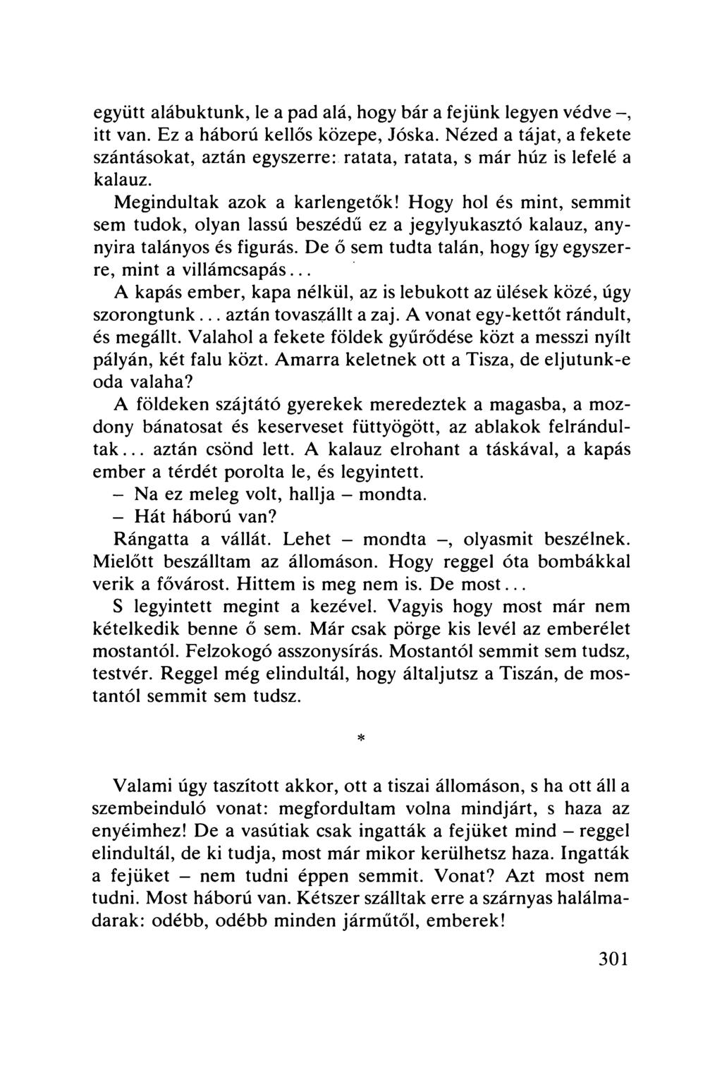 együtt alábuktunk, le a pad alá, hogy bár a fejünk legyen védve itt van. Ez a háború kellős közepe, Jóska.