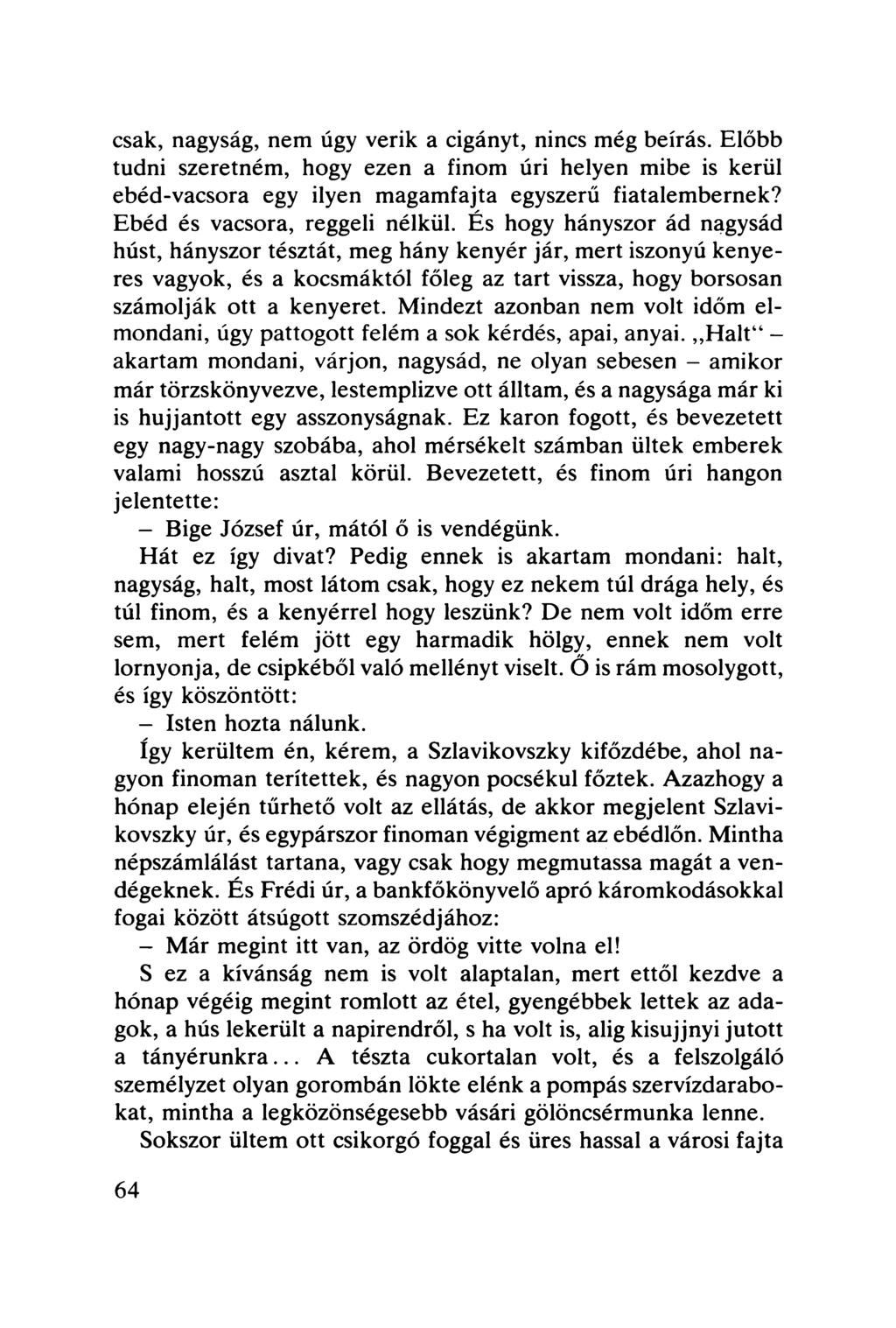 csak, nagyság, nem úgy verik a cigányt, nincs még beírás. Előbb tudni szeretném, hogy ezen a finom úri helyen mibe is kerül ebéd-vacsora egy ilyen magamfajta egyszerű fiatalembernek?