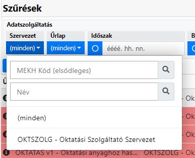 Adott adatszolgáltatás sorában a Műveletek oszlop Szerkesztés ( ikon) műveletet választva elkezdheti a kiválasztott adatszolgáltatás kitöltését, a Részletek művelettel az adatszolgáltatás információs