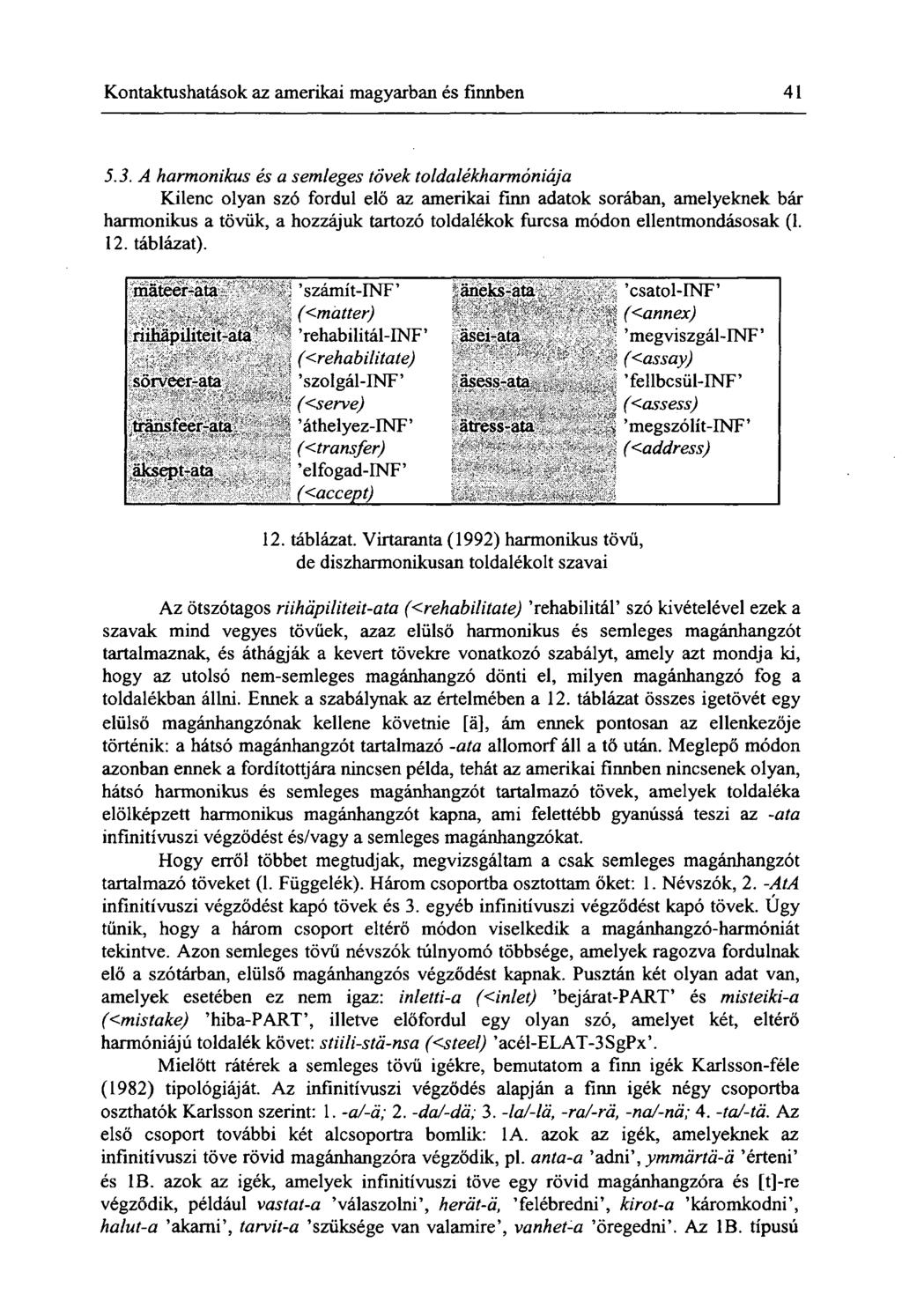 Kontaktushatások az amerikai magyarban és finnben 41 5.3.