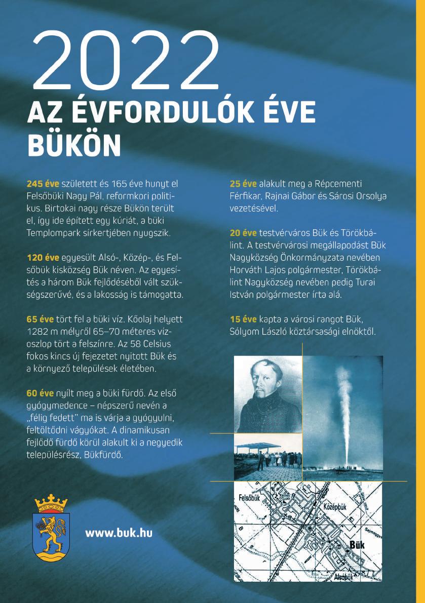 JANUÁRTÓL-DECEMBERIG Évfordulók 2022. Idén is sok-sok híresség író, költő, sportoló, színész, politikus, büki vonatkozású személy stb.