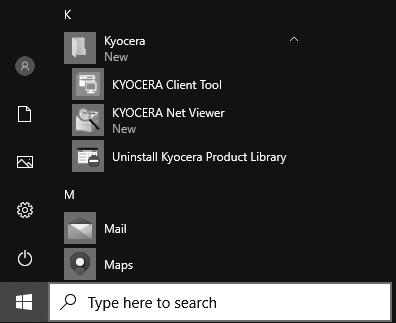G Access KYOCERA Client Tool 2 1 EN CA CS DA DE EL ES FI FR HU IT NL NO PL PT-BR PT-PT Start the KYOCERA Client Tool.