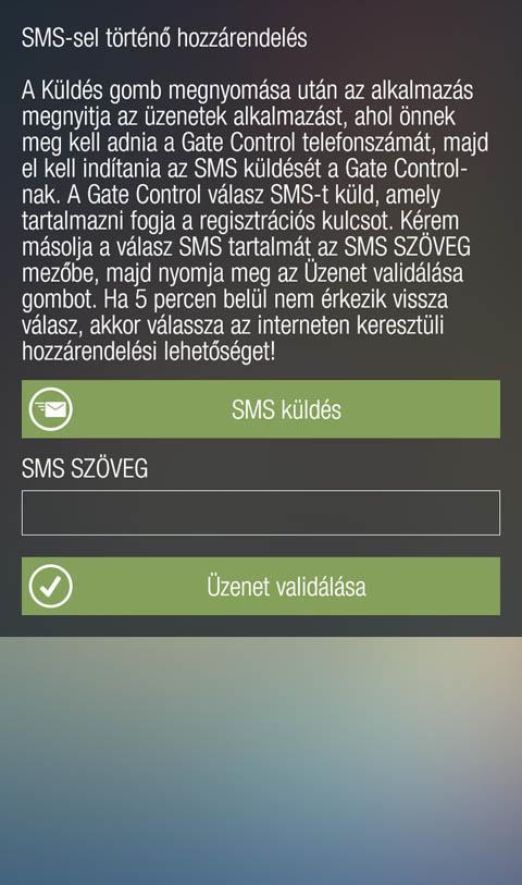 A Gate Control alkalmazás megnyitja a telefon alapértelmezett SMS küldő