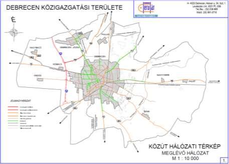 13. ábra: Debrecen közúthálózata Forrás: Terv-Tár Bt.: Fenntartható Közlekedésfejlesztés Stratégia és Program készítése DMJV Önkormányzata részére a HURO/1001/014/1.3.1. regisztrációs számú