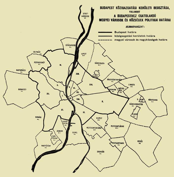 Budapest kerületi beosztása és a szomszédos települések közigazgatási határai az 1940-es évek elején a zsidóság német megszállást követő deportálásának majdani irányítóját.