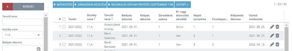 A +Záradékok kezelése gombra nyomva a záradékok tömeges rögzítési felülete jelenik meg: 1. Ki lehet (kell) választani a záradékok listájából a rögzítendő záradékot. 2.