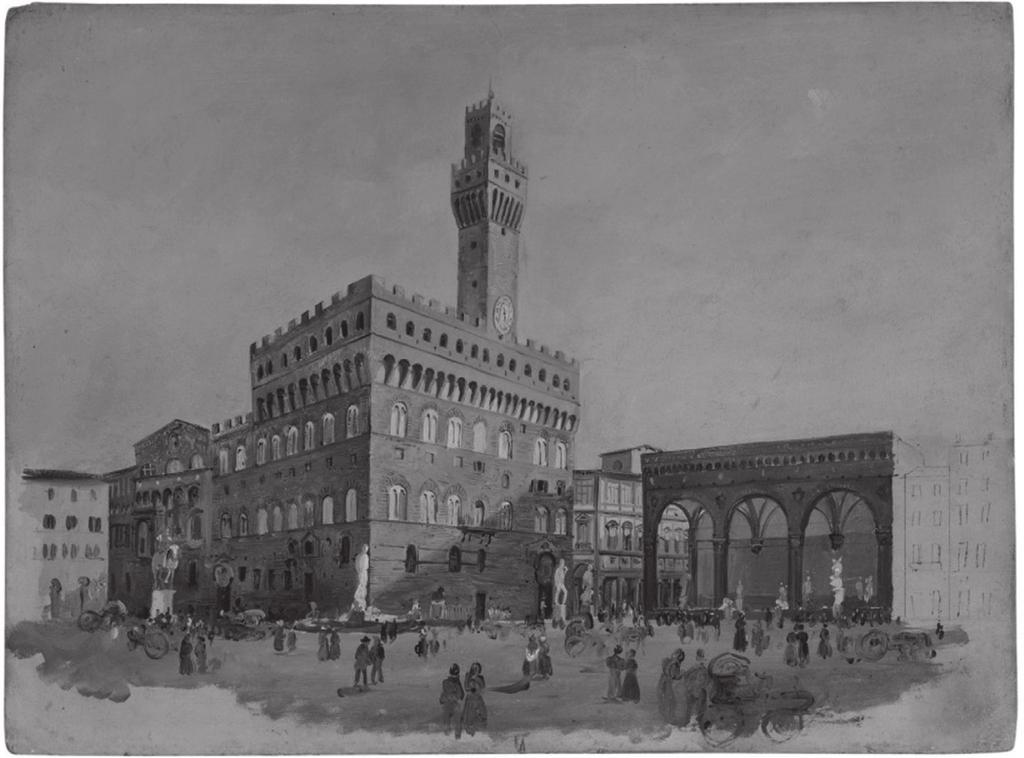 230 Berecz Ágnes Piazza della Signoria, Firenze (Giuseppe Gherardi [1788 1884] rajza (public domain, Wikimedia) okán, kései jóvátételként véve a kép templomi elhelyezését; másrészt a festmény művészi