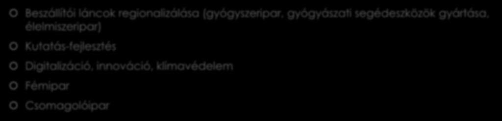 Aktuális piaci lehetőségek Beszállítói láncok regionalizálása (gyógyszeripar, gyógyászati segédeszközök