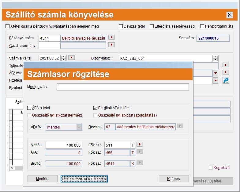 3. Nyomjunk a Tételes ford. ÁFA + Mentés gombra és rögzítsük a tételes adatszolgáltatáshoz szükségesadatokat.