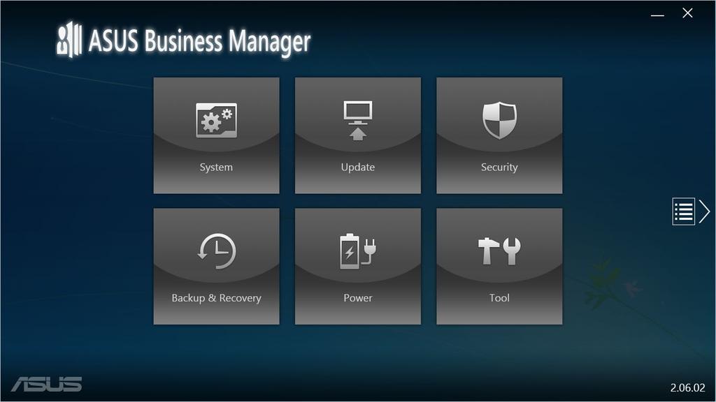 Az ASUS Manager elindítása Az ASUS Manager alkalmazást a Start (Indítás) > ASUS > ASUS Manager elemre