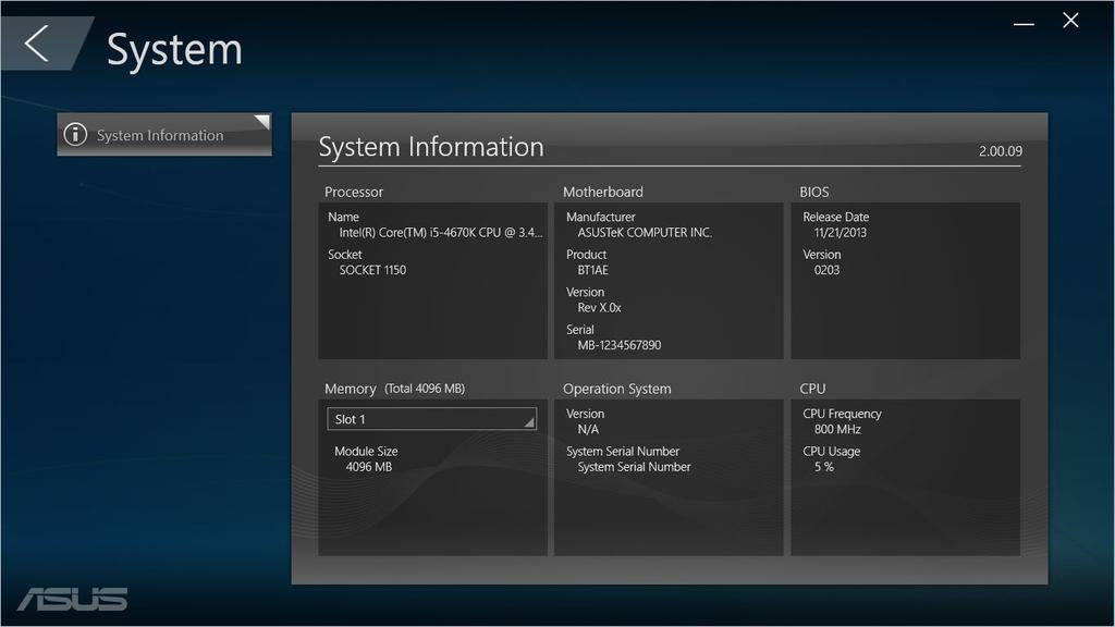 Rendszer A System Information (Rendszerinformációk) képernyő a számítógép hardver- és