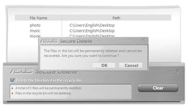 Jelölje be a Delete the files listed in the recycle bin (A lomtárban lévő fájlok törlése)