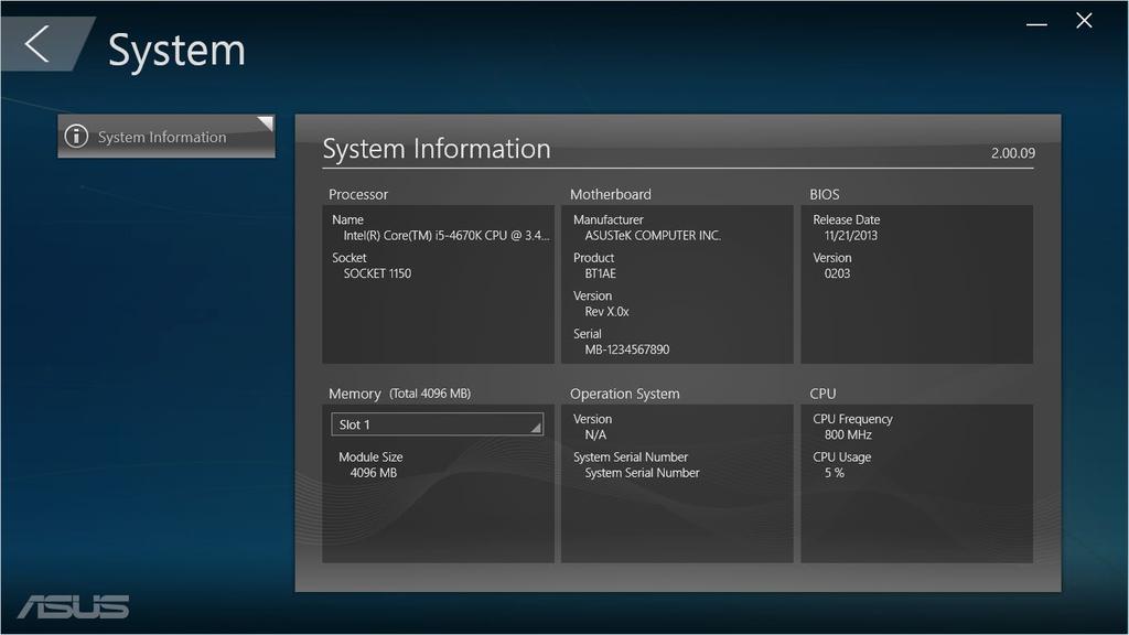 Rendszer A System Information (Rendszerinformációk) képernyő a számítógép hardver- és