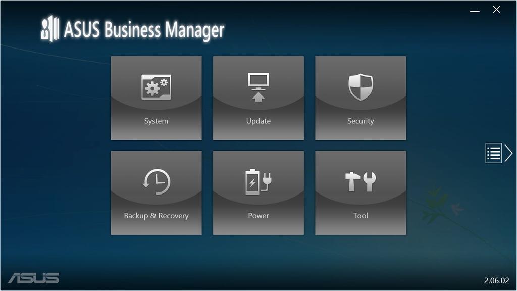 Az ASUS Manager elindítása Az ASUS Manager alkalmazást a Start (Indítás) > ASUS > ASUS Manager