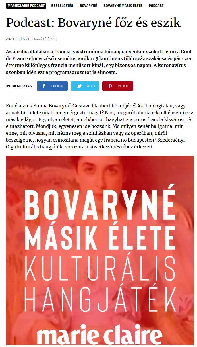 BOVARYNÉ MÁSIK ÉLETE KULTURÁLIS HANGJÁTÉK Milyen élete lehetne ma, a 21. századi Budapesten Gustave Flaubert tragikus sorsú nőalakjának, Bovarynénak?