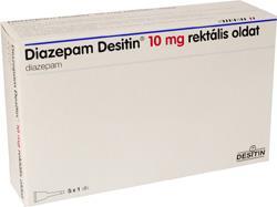 Lázgörcs Diazepam Desitin 5 mg és 10 mg végbéloldat 10-15 kg: 5 mg; >15 kg: 10 mg 10 perc elteltével a dózis megismételhető Hasonfekvő vagy oldalfekvő pozícióban, a fóliát levéve, kupakot lecsavarva