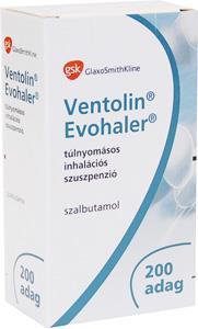 Asztma bronchiale Tüneti szerek, rohamoldók Rövid hatású β2-agonisták (SABA) Szalbutamol: Ventolin Evohaler