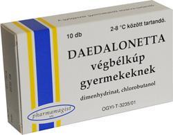 Hányinger, hányás Utazási/tengeri/légi betegség Antihisztaminok (OTC) utazás előtt fél órával Antikolinerg hatás, mh.: szedálás, szájszárazság, Difenhidrinát (Daedalon tbl.): 6-12 év: 1-3 tbl (max.