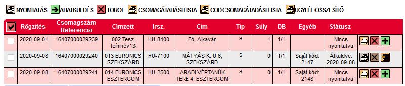 III. Napi munka befejezése (Finishing the daily work) 1. Nyomja meg az adatküldés gombot. Ezzel az adat is elküldésre kerül a DPD szerverére.