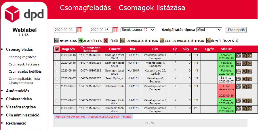 5. COD és Classic csomagátadási lista újra nyomtatása: Reprint COD and Classic self-booking list: