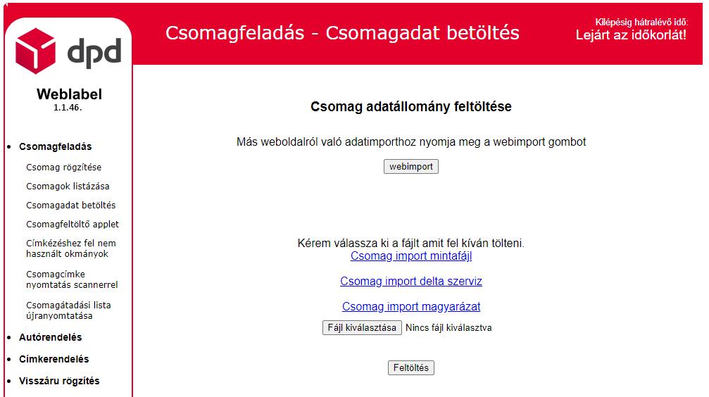 A Tallózás gombra kattintva tudja kiválasztani a feltöltendő fájlt. Click on the Browse button and you can select your file. A Feltöltés gombbal elküldheti a csomagjait a DPD szerverére.