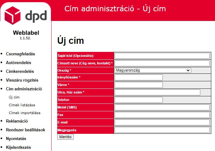 VI. Címek kezelése (Manage addresses) 1. Új cím létrehozása. Add new address. Kattintson a Cím adminisztráció -> Új cím gombra. Click on Addresses -> New address.