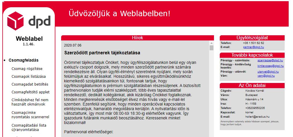 4. Kattintson az Csomagfeladás -> Csomag rögzítése