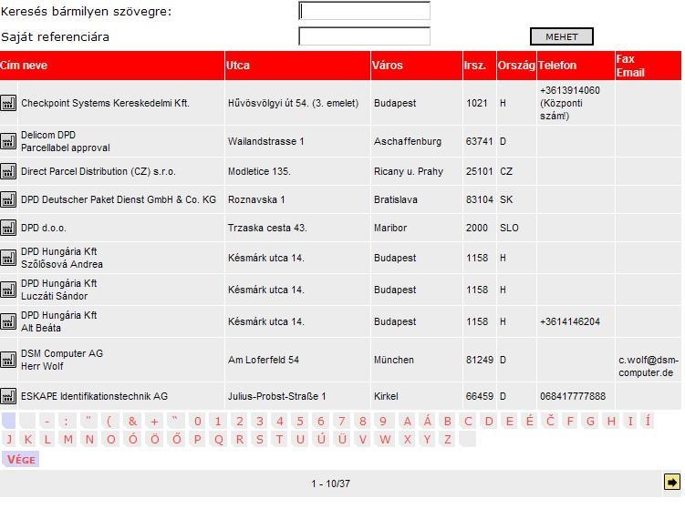 6. A Cím keresési ablak fog megjelenni. The address search window will appear. A keresési feltételek megadásával szűkíthető a megjelenített lista.