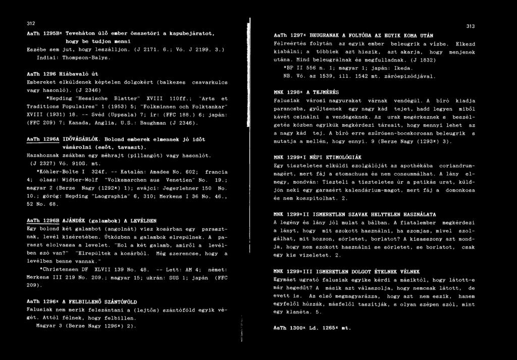 ; "Árts et Traditions Populaires" 1 (1953) 5; "Folkminnen och Folktankar" XVIII (1931) 18. -- Svéd (Uppsala) 7; ir: (FFC 188.) 6; japán: (FFC 209) 7; Kanada, Anglia, U.S.: Baughman (J 2346).