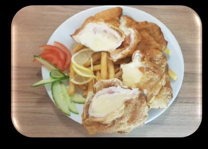 with Ham and Cheese) with Fried French Cordon Bleu ( Cotlet de porc umpluti cu cascaval si suncá) cu Cartofi pai Bauer Cordon (gefüllt mit