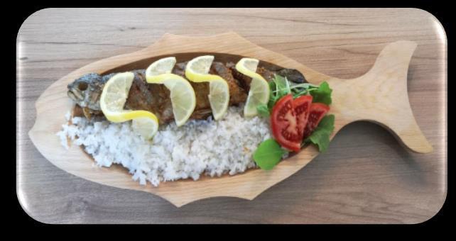 25-30 dkg Forelle) Roadted Trout with Steamed Rice (On average, 25-30 dkg of trout) Pástrav intreg fript
