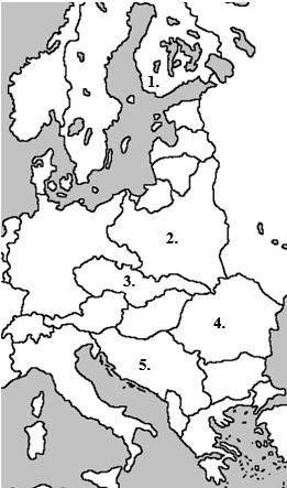 8. A feladat az első világháborút lezáró békerendszerhez kapcsolódik. Oldja meg a feladatokat a térképvázlat és ismeretei segítségével! Döntse el, melyik országra igazak az állítások!