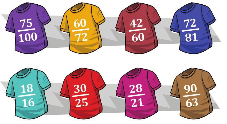 2. SZORZÁS TÖRTTEL, A RECIPROK 5 Párosítsd a pólókat! Az összetartozó pólókon lévő törtek szorzata 1 legyen!
