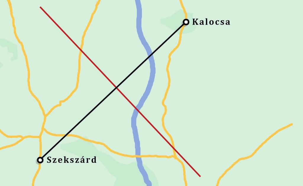 Lehet-e a Dunán olyan hajó, amelyik Kalocsától ugyanolyan messze van, mint Szekszárdtól? Igen Hogyan keresnéd meg a hajó helyét? A felezőmerőleges megszerkesz tésé vel.