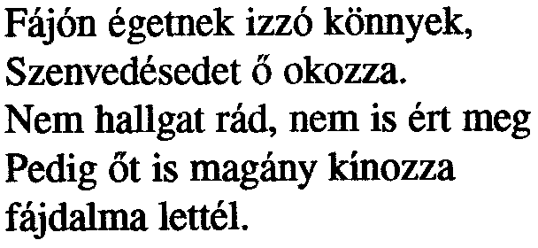 megszülettél. Fájón égetnek izzó könnyek, Szenvedésedet õ okozza.