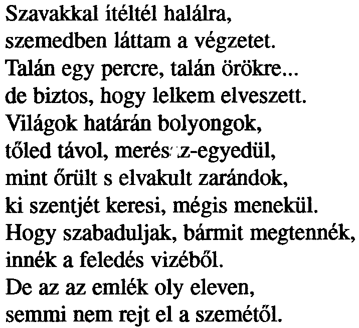 Szavakkal ítéltél halálra, szemedben láttam a végzetet. Talán egy percre, talán örökre... de bíztos, hogy lelkem elveszett.