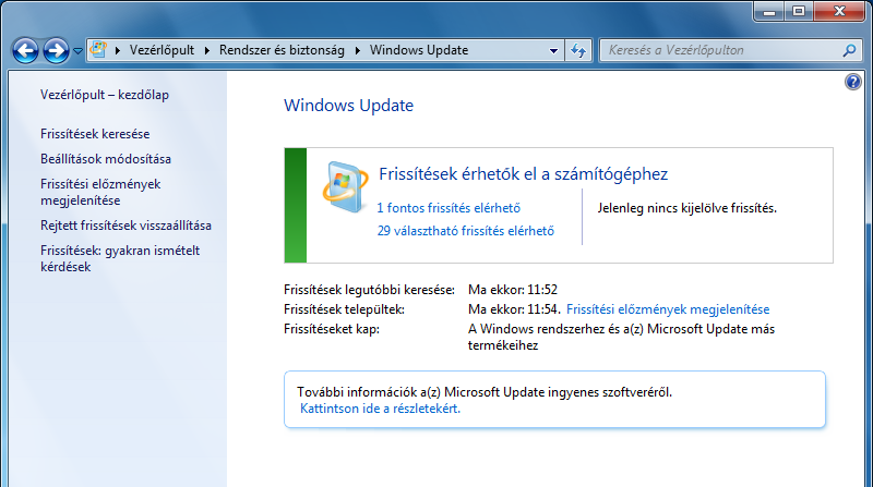 A Windows-rendszerfájlok frissítése nek további beállításai is vannak: A Windows Update arról is küldhet értesítést, hogy egy frissítés vagy program elérhetővé vált.