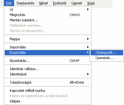 Információ és kommunikáció MS Windows XP NETIKETT LEVELEK EXPORTÁLÁSA, IMPORTÁLÁSA EXPORTÁLÁS Az internetes kommunikáció tartalmi kérdéseiben a felhasználók által a hálózat használatának