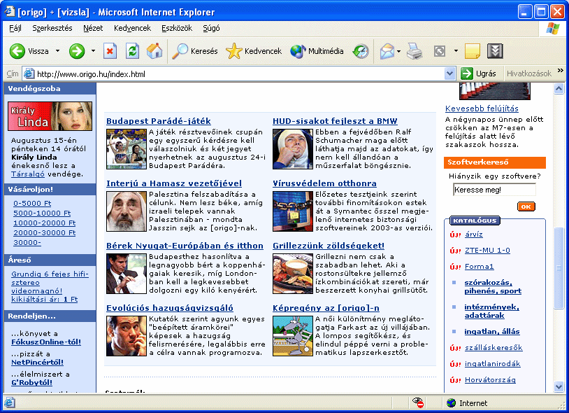 Információ és kommunikáció MS Windows XP A munkaterületen általában az aktuális HTML-oldal tartalma jelenik meg.