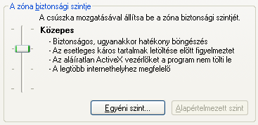 A biztonsági szintet minden zónához egyenként beállíthatjuk. Minden zónának van egy alapértelmezett szintje, amelyet átállíthatunk más szintre, vagy a beállításokat egyénileg is megváltoztathatjuk.