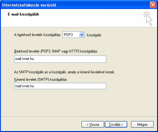 Információ és kommunikáció MS Windows XP Az E-mail kiszolgálók panelen a bejövő és a kimenő levelek továbbítását végző szerverek neveit adhatjuk meg.