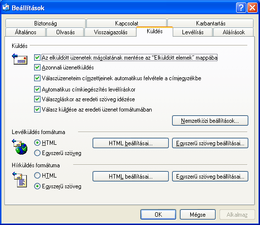 Információ és kommunikáció MS Windows XP ÜZENETEK AUTOMATIKUS TOVÁBBÍTÁSA Alaphelyzetben az Outlook Express minden továbbításra váró levelet azonnal elküld levelezőszerverünkre.