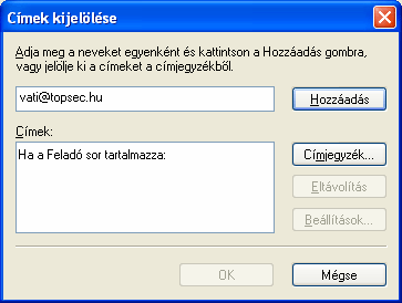 Ehhez kapcsoljuk be a Ha a Feladó sor megadott címeket tartalmaz